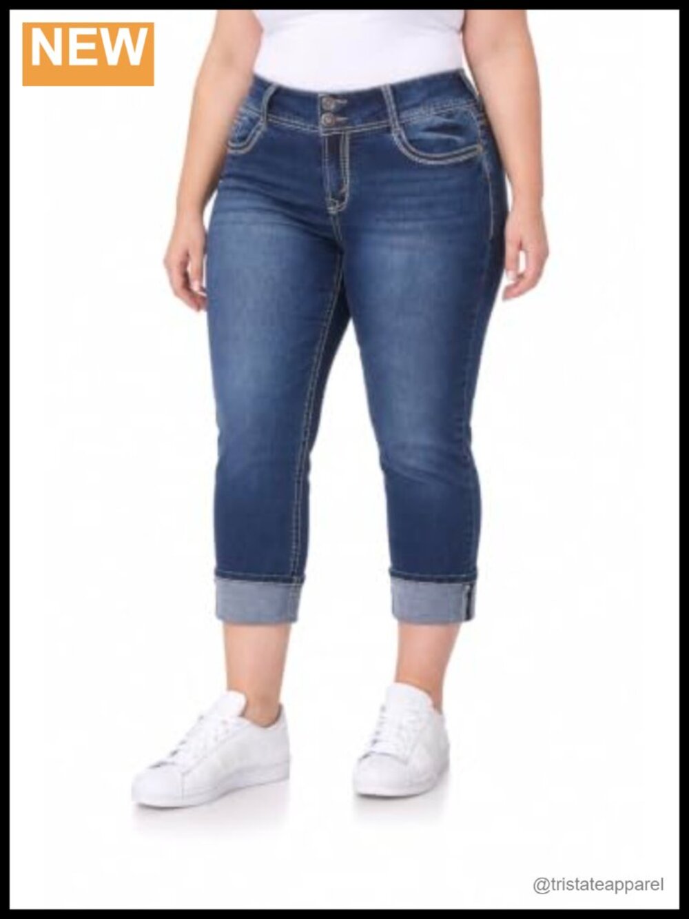 Cropped Mid-Rise Skinny Jeans Stretch Denim Curvy Fit